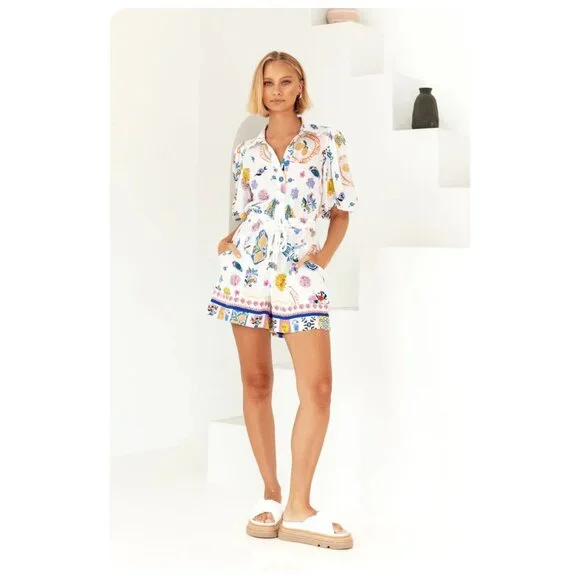 Label of Love Portafino Playsuit Short Sleeve Floral Romper sz L - Picture 2 of 13